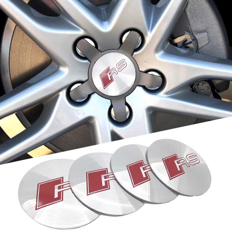 4pcs RS Emblem Car Wheel Center Hub Cap Caps Badge Sticker Decal 60mm