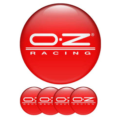 4pcs Silver Red O.Z RACING Logo On Red Background Emblem Car Wheel Center Hub Caps Badge Sticker Decal 57mm