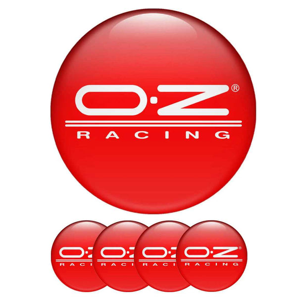 4pcs Silver Red O.Z RACING Logo On Red Background Emblem Car Wheel Center Hub Caps Badge Sticker Decal 57mm