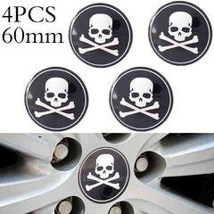 4pcs Skull Cross Emblem Car Wheel Center Hub Cap Caps Badge Sticker Decal 60mm