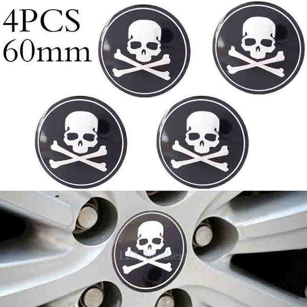 4pcs Skull Cross Emblem Car Wheel Center Hub Cap Caps Badge Sticker Decal 60mm