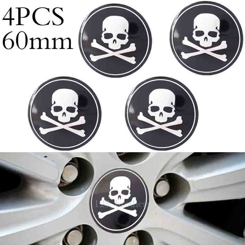 4pcs Skull Cross Emblem Car Wheel Center Hub Cap Caps Badge Sticker Decal 60mm