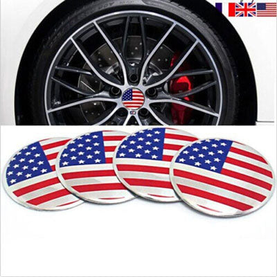 4pcs USA Flag Car Wheel Center Hub Cap Caps Badge Sticker Decal 60mm