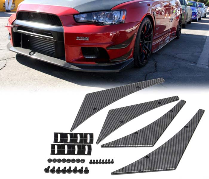 4x Matte Carbon Car Bumper Lip Fins Canards Splitter Diffuser Valence Spoiler Lip