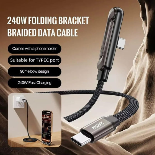 2 In 1  240W USB C Fast Charging Cable With Built In Invisible Stand For Mobile