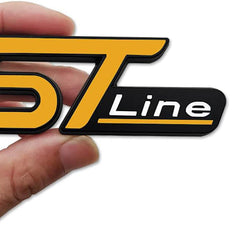 1pc Yellow ST White Line Emblem 3D Metal Emblem Badge Stickers For Car Truck Bike