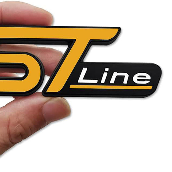 1pc Yellow ST White Line Emblem 3D Metal Emblem Badge Stickers For Car Truck Bike