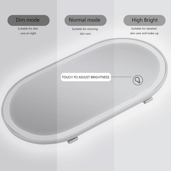 Car Oval Visor Vanity Mirror With Dimmable 23 LED Lights Car Cosmetic Mirror With Built-in Battery Rechargeable Battery For Compatible with Toyota Innova Hycross (White)