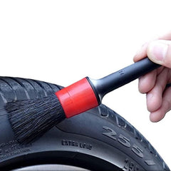 Auto Detailing Brush Set，5 Different Sizes Premium Natural Boar Hair Mixed Fiber Plastic Handle Car Cleaning Tools Kit for Automotive Wheels, Dashboard (Black & red)