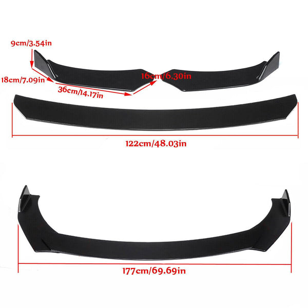 New 3pcs Car Universal Black Front Bumper Spoiler Lip Chin Up Body Kit Splitter