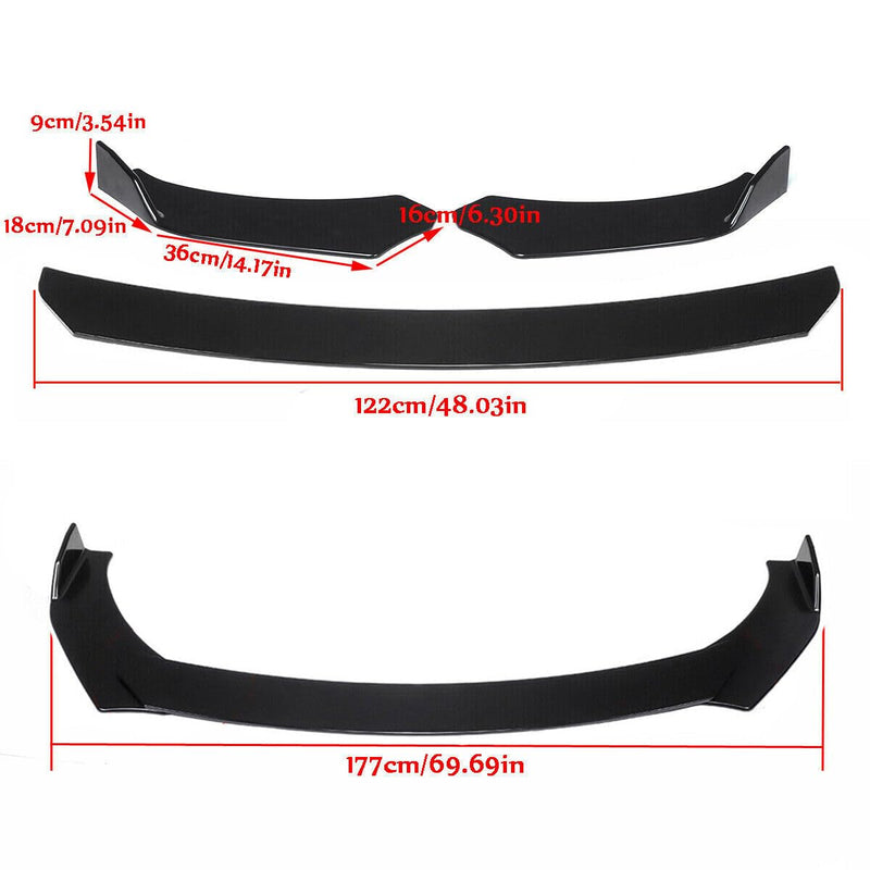 New 3pcs Car Universal Black Front Bumper Spoiler Lip Chin Up Body Kit Splitter