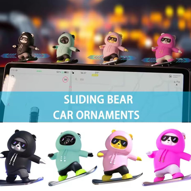1 Pc Mix Color Skateboard Racing Bear Car Interior Dashboard Decoration Dynamic Ornament
