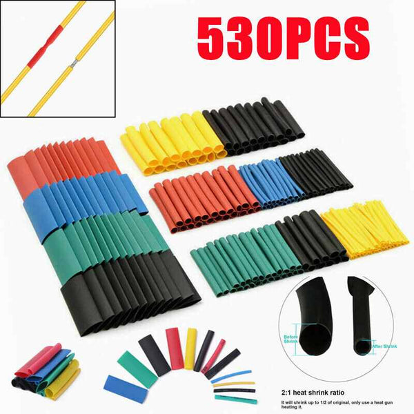 530 PCS 2:1 Heat Shrink Tube Tubing Assorted Wrap Wire cable Insulated Sleeving
