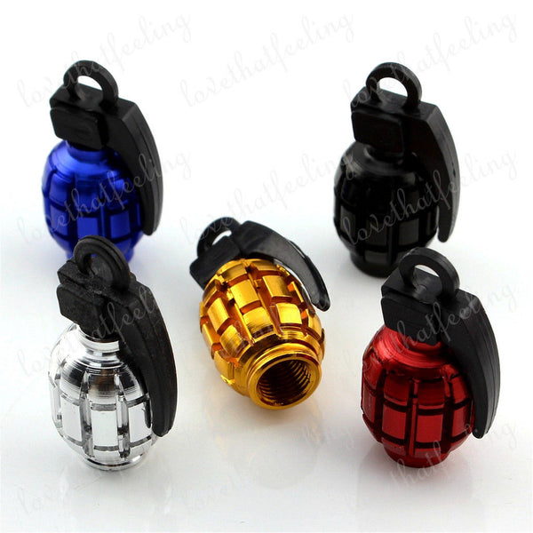 4pcs Universal Red Grenade Tire Air Valve Stem Caps Car Truck Bike Rod Wheel Rims