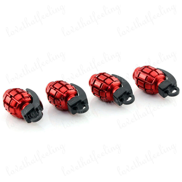 4pcs Universal Red Grenade Tire Air Valve Stem Caps Car Truck Bike Rod Wheel Rims