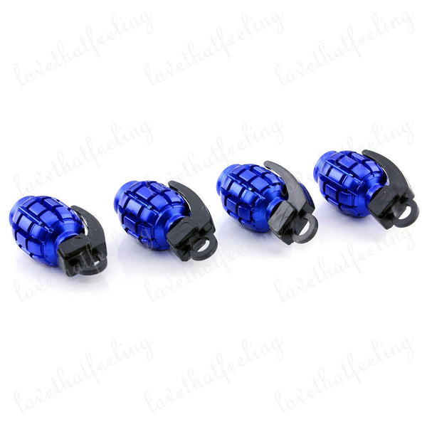 4pcs Universal Blue Grenade Tire Air Valve Stem Caps Car Truck Bike Rod Wheel Rims