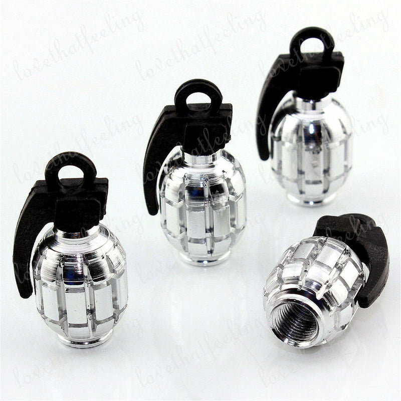 4pcs Universal Silver Grenade Tire Air Valve Stem Caps Car Truck Bike Rod Wheel Rims