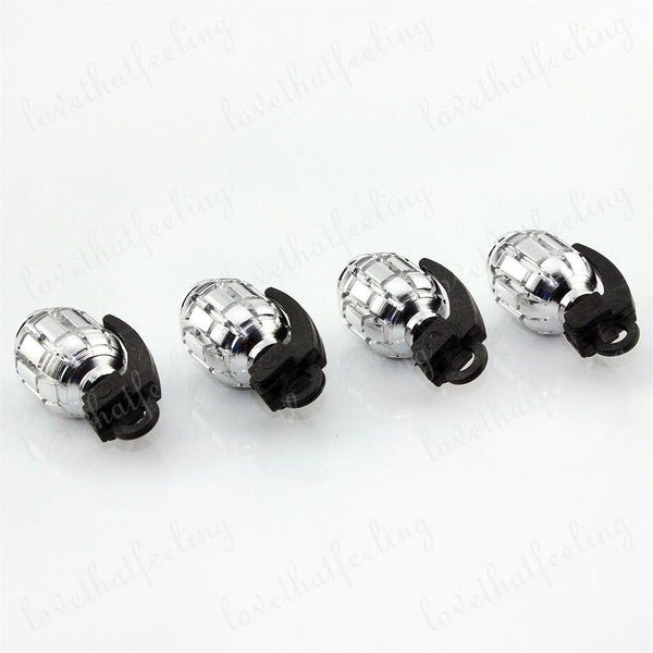 4pcs Universal Silver Grenade Tire Air Valve Stem Caps Car Truck Bike Rod Wheel Rims