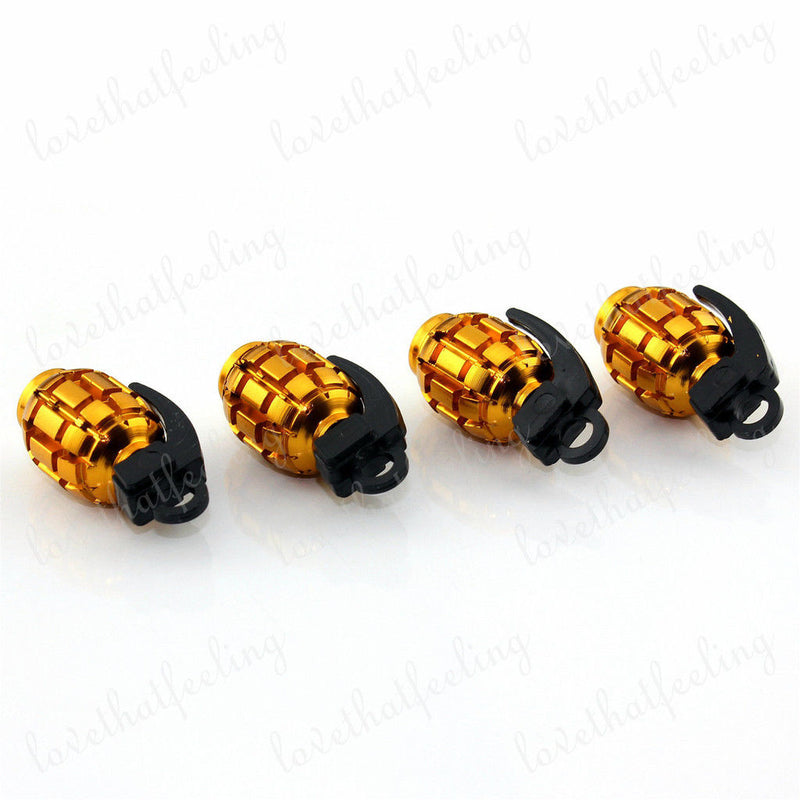 4pcs Universal Golden Grenade Tire Air Valve Stem Caps Car Truck Bike Rod Wheel Rims