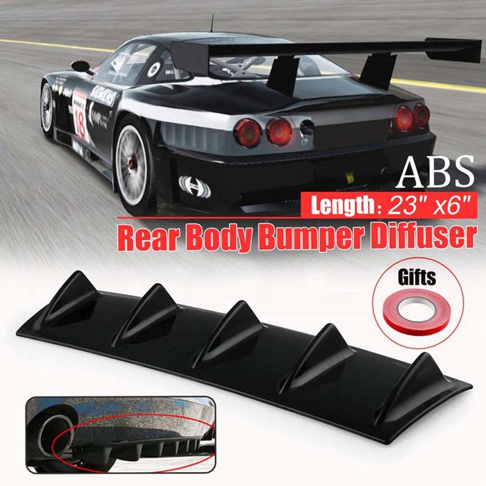 5Fin Universal Lower Rear Body Bumper Lip Diffuser Shark Fin Spoiler Gloss Black