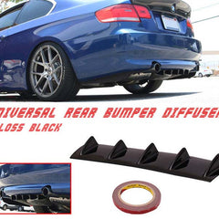 5Fin Universal Lower Rear Body Bumper Lip Diffuser Shark Fin Spoiler Gloss Black