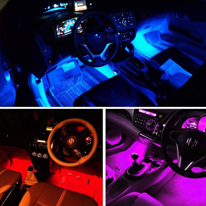 5in1 Remote & Mobile App 12V RGB App LED Car Atmosphere Light Car Interior Cool Light Multi color EL Neon Strip Lamp Bluetooth Phone Optical Fiber Lights