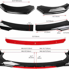 5Pcs Front Bumper Lip Chin Splitter Spoiler Air Dam Cars Glossy Black Red Round Corner