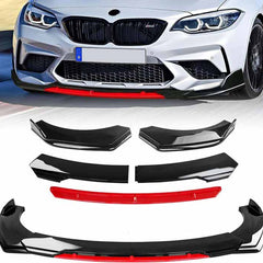 5Pcs Front Bumper Lip Chin Splitter Spoiler Air Dam Cars Glossy Black Red Round Corner