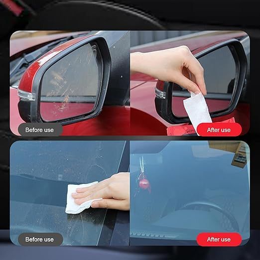 Car Glass Oil Film & Leather Cleaning Wipes High Clarity Windshield Restorer & Multi-Surface Cleaner Interior & Exterior Wipes