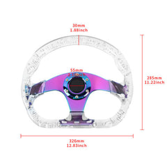 6-Holes 326mm Deep Dish VIP Clear Crystal Bubble Neo Chrome Spoke Steering Wheel