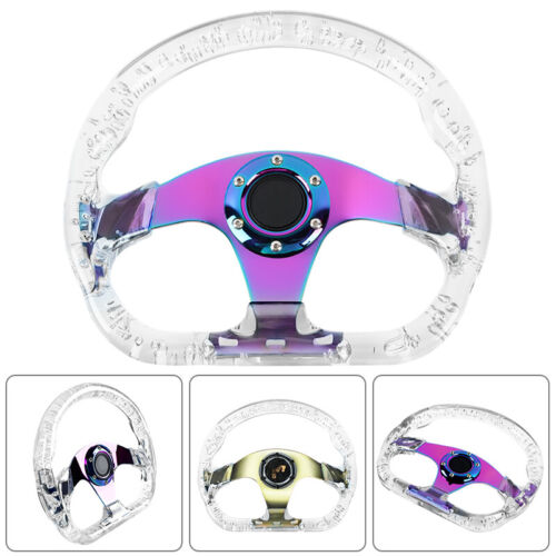 6-Holes 326mm Deep Dish VIP Clear Crystal Bubble Neo Chrome Spoke Steering Wheel