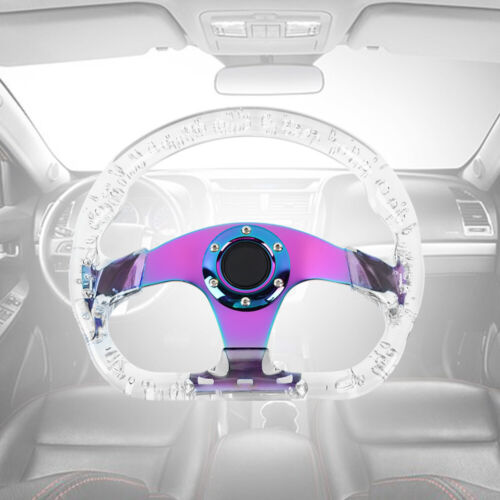 6-Holes 326mm Deep Dish VIP Clear Crystal Bubble Neo Chrome Spoke Steering Wheel