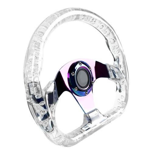6-Holes 326mm Deep Dish VIP Clear Crystal Bubble Neo Chrome Spoke Steering Wheel