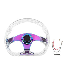 6-Holes 326mm Deep Dish VIP Clear Crystal Bubble Neo Chrome Spoke Steering Wheel