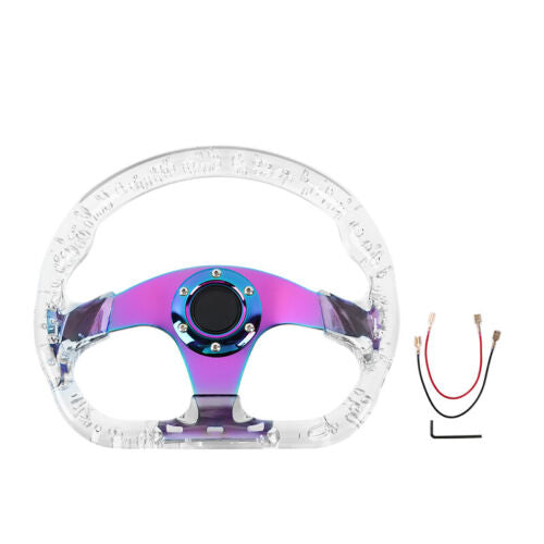 6-Holes 326mm Deep Dish VIP Clear Crystal Bubble Neo Chrome Spoke Steering Wheel