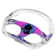 6-Holes 326mm Deep Dish VIP Clear Crystal Bubble Neo Chrome Spoke Steering Wheel