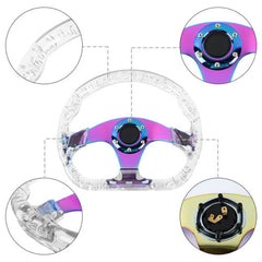 6-Holes 326mm Deep Dish VIP Clear Crystal Bubble Neo Chrome Spoke Steering Wheel