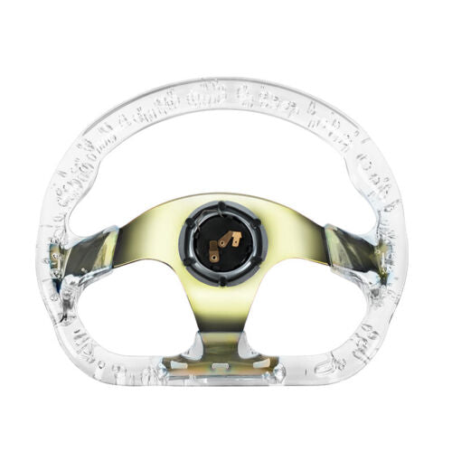 6-Holes 326mm Deep Dish VIP Clear Crystal Bubble Neo Chrome Spoke Steering Wheel