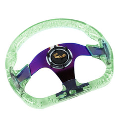 6-Holes Green Crystal Bubble 326mm Deep Dish VIP Green Spoke Steering Wheel