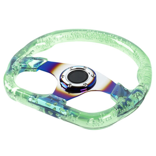 6-Holes Green Crystal Bubble 326mm Deep Dish VIP Green Spoke Steering Wheel