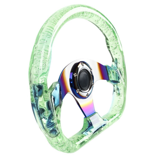 6-Holes Green Crystal Bubble 326mm Deep Dish VIP Green Spoke Steering Wheel