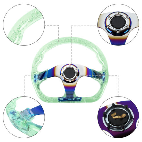6-Holes Green Crystal Bubble 326mm Deep Dish VIP Green Spoke Steering Wheel