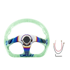 6-Holes Green Crystal Bubble 326mm Deep Dish VIP Green Spoke Steering Wheel