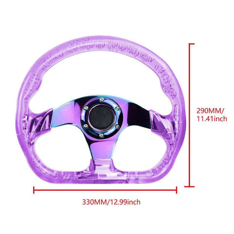 6-Holes Purple Crystal Bubble 326mm Deep Dish VIP Green Spoke Steering Wheel