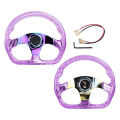 6-Holes Purple Crystal Bubble 326mm Deep Dish VIP Green Spoke Steering Wheel