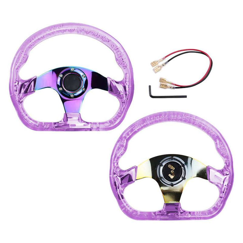 6-Holes Purple Crystal Bubble 326mm Deep Dish VIP Green Spoke Steering Wheel