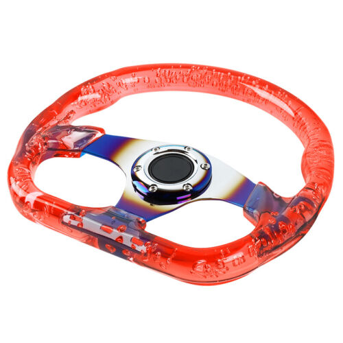 6-Holes Red Crystal Bubble 326mm Deep Dish VIP Red Spoke Steering Wheel
