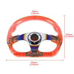 6-Holes Red Crystal Bubble 326mm Deep Dish VIP Red Spoke Steering Wheel