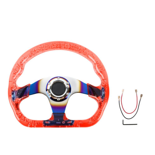 6-Holes Red Crystal Bubble 326mm Deep Dish VIP Red Spoke Steering Wheel