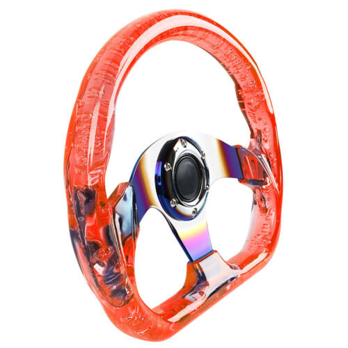 6-Holes Red Crystal Bubble 326mm Deep Dish VIP Red Spoke Steering Wheel
